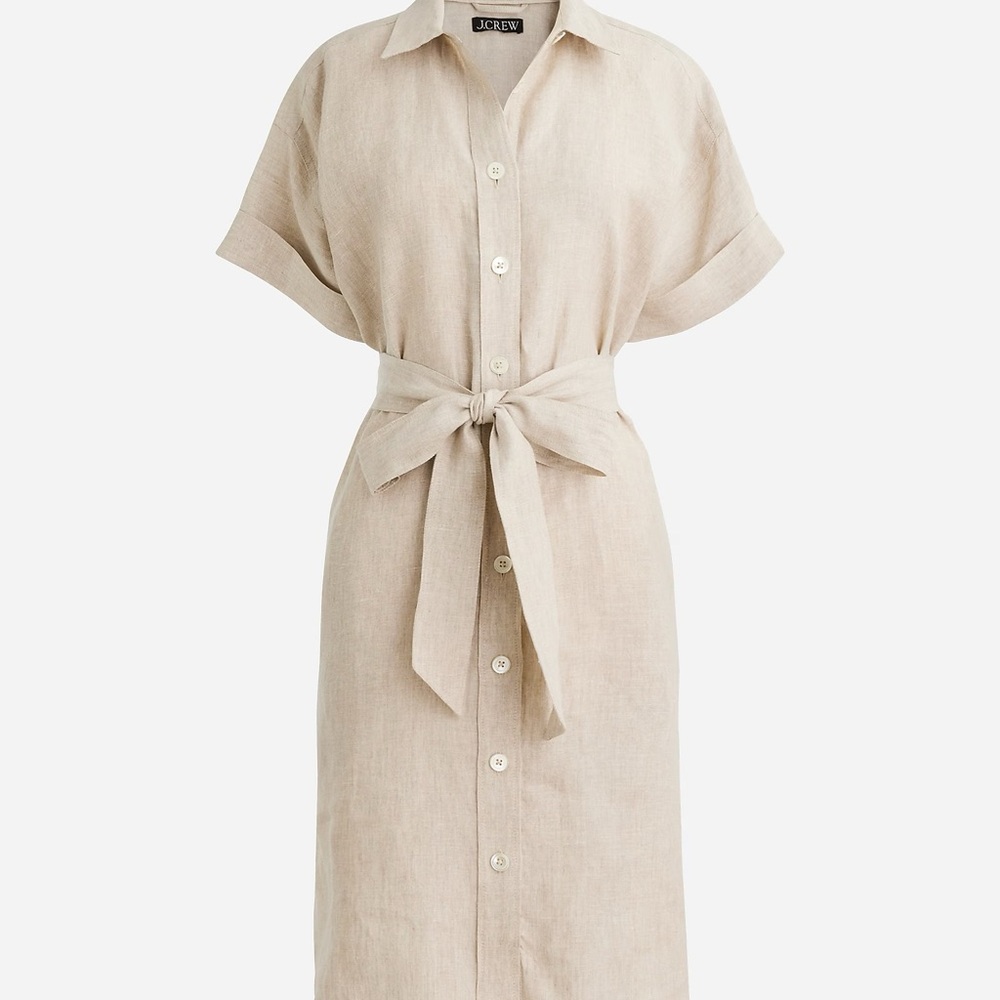 NWT J Crew Shirt Dress in Linen Flax Beige Tan